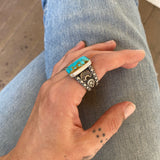 The Rattlesnake Signet Ring- Fits Size 9- Royston Turquoise and Sterling Silver