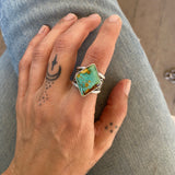 The Diamondback Signet Ring- Fits Size 8- Natural High-Grade Royston Turquoise and Sterling Silver