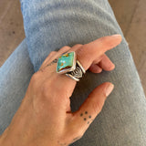 The Diamondback Signet Ring- Fits Size 8- Natural High-Grade Royston Turquoise and Sterling Silver