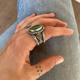 The Two-Tone Signet Ring- Fits Size 11- Natural Ajax Turquoise and Sterling Silver
