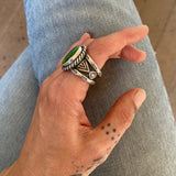 The Two-Tone Signet Ring- Fits Size 11- Natural Ajax Turquoise and Sterling Silver