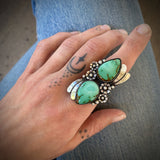 The Secret Garden Ring- Natural Royston Turquoise and Sterling Silver- Finished to Size or as a Pendant