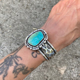 The Wildflower Cuff- Size S/M- Natural Royston Turquoise and Stamped Sterling Silver Bracelet