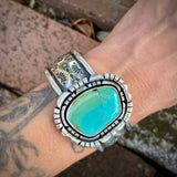 The Wildflower Cuff- Size S/M- Natural Royston Turquoise and Stamped Sterling Silver Bracelet