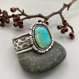 The Wildflower Cuff- Size S/M- Natural Royston Turquoise and Stamped Sterling Silver Bracelet