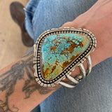 The Panoramic Cuff- Size S/M- Natural Royston Turquoise and Sterling Silver Bracelet