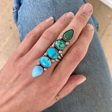 The Turquoise Collector Ring #1- Natural Royston, Emerald Valley, Lone Mountain, and Golden Hills Turquoise and Sterling Silver- Finished to Size or as a Pendant