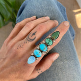 The Turquoise Collector Ring #1- Natural Royston, Emerald Valley, Lone Mountain, and Golden Hills Turquoise and Sterling Silver- Finished to Size or as a Pendant