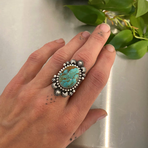 The Celestial Ring 2- Kingman Turquoise and Sterling Silver- Finished to Size or as a Pendant