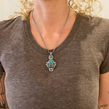 The Peacock Necklace 1- Kingman Turquoise and Sterling Silver- 18" Sterling Infinity Chain