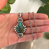 The Peacock Necklace 1- Kingman Turquoise and Sterling Silver- 18" Sterling Infinity Chain