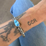 Chunky Stamped Stacker Cuff- Size M/L- Natural Golden Hills Turquoise and Chunky Sterling Silver Bracelet