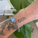 Chunky Stamped Stacker Cuff- Size M/L- Natural Golden Hills Turquoise and Chunky Sterling Silver Bracelet