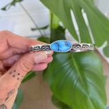 Chunky Stamped Stacker Cuff- Size M/L- Natural Golden Hills Turquoise and Chunky Sterling Silver Bracelet