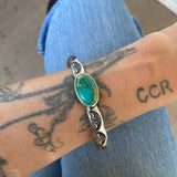 Heavyweight Stamped Cuff- Size M/L- Royston Turquoise and Chunky Sterling Silver Bracelet