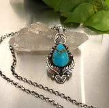 The Nightbloom Necklace 2- Lone Mountain Turquoise and Sterling Silver- 20"  Sterling Rolo Chain