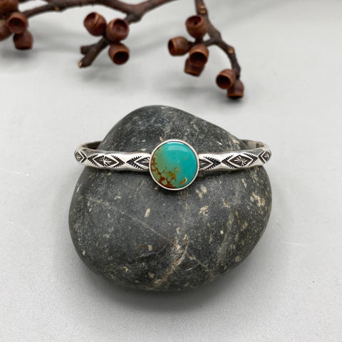 Chunky Stamped Stacker Cuff- Size M/L- Royston Turquoise and Chunky Sterling Silver Bracelet