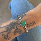 Chunky Stamped Stacker Cuff- Size M/L- Royston Turquoise and Chunky Sterling Silver Bracelet