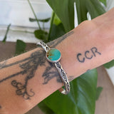 Chunky Stamped Stacker Cuff- Size M/L- Royston Turquoise and Chunky Sterling Silver Bracelet