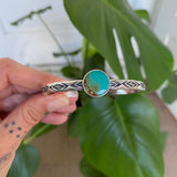Chunky Stamped Stacker Cuff- Size M/L- Royston Turquoise and Chunky Sterling Silver Bracelet