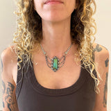 The Lace Up Necklace- Royston Turquoise and Sterling Silver- Heavyweight Sterling Curb Chain- 16"-18.5"