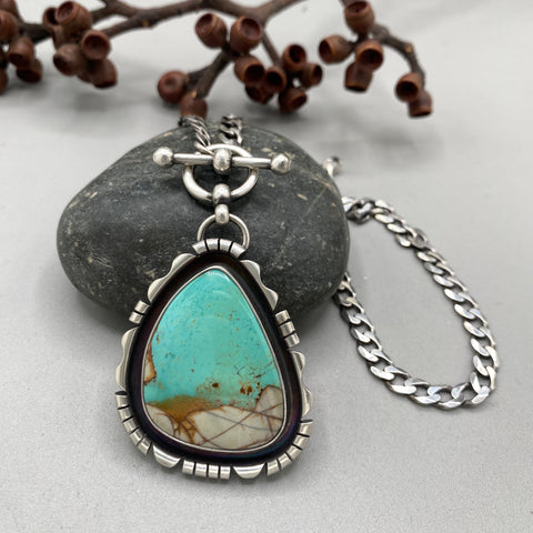 The Landscape Shadowbox Necklace- Natural Royston Royal Blue Turquoise and Sterling Silver Heavyweight Necklace