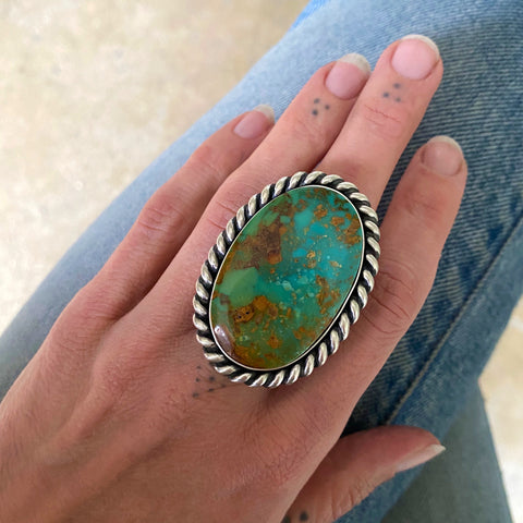 The XL Lasso Ring- Tyrone Turquoise and Sterling Silver- Finished to Size or as a Pendant