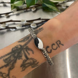 Chunky Stamped Stacker Cuff- Size M/L- Natural White Buffalo and Chunky Sterling Silver Bracelet