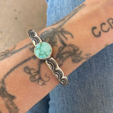 Heavyweight Stamped Cuff- Size M/L- Natural Carico Lake Turquoise and Chunky Sterling Silver Bracelet