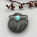Heavyweight Stamped Cuff- Size M/L- Natural Carico Lake Turquoise and Chunky Sterling Silver Bracelet