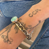 Heavyweight Stamped Cuff- Size M/L- Natural Carico Lake Turquoise and Chunky Sterling Silver Bracelet