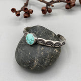 Heavyweight Stamped Cuff- Size M/L- Natural Carico Lake Turquoise and Chunky Sterling Silver Bracelet