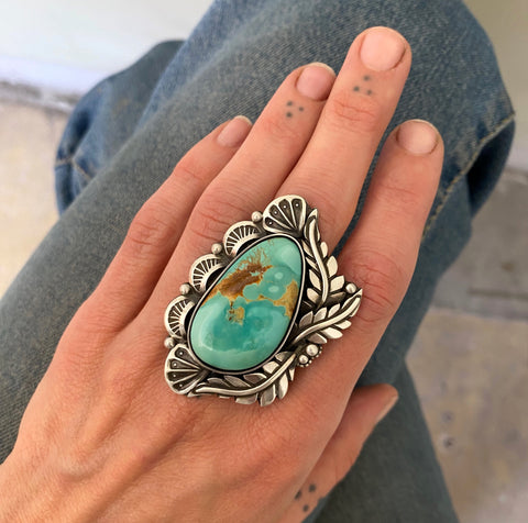 The Heliotrope Ring- Royston Turquoise and Sterling Silver- Finished to Size or as a Pendant