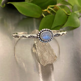Stamped Stacker Cuff- Size M/L- Rainbow Moonstone and Sterling Silver Bracelet