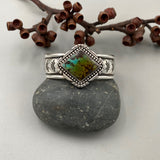 The Lotus Cuff- Size S/M- Bamboo Mountain Turquoise and Stamped Sterling Silver Bracelet