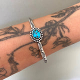 Stamped Stacker Cuff- Size M/L- Lone Mountain Turquoise and Sterling Silver Bracelet