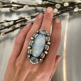 The Luna Ring- Rainbow Moonstone and Sterling Silver- Finished to Size or as a Pendant