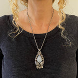 The Luna Necklace- Rainbow Moonstone and Sterling Silver- 20" Chunky Sterling Infinity Chain Included