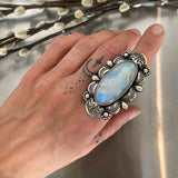 The Luna Ring- Rainbow Moonstone and Sterling Silver- Finished to Size or as a Pendant