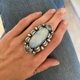 The Luna Ring- Rainbow Moonstone and Sterling Silver- Finished to Size or as a Pendant