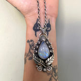 The Luna Necklace- Rainbow Moonstone and Sterling Silver- 20" Chunky Sterling Infinity Chain Included