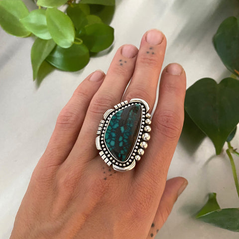 The Luna Ring- Bamboo Mountain Turquoise and Sterling Silver- Finished to Size or as a Pendant