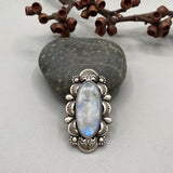 The Luna Ring- Rainbow Moonstone and Sterling Silver- Finished to Size or as a Pendant