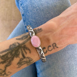 Heavyweight Stamped Cuff- Size M/L- Pink Conch and Chunky Sterling Silver Bracelet