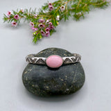 Heavyweight Stamped Cuff- Size M/L- Pink Conch and Chunky Sterling Silver Bracelet