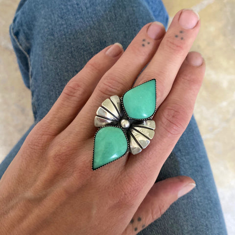 The Mariposa Ring- Chrysoprase and Sterling Silver- Finished to Size or as a Pendant