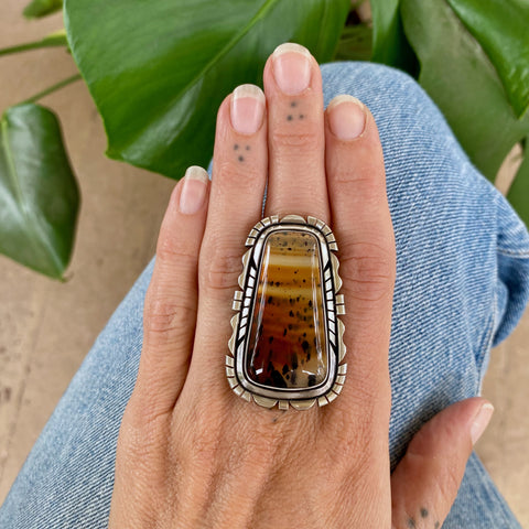 The Silhouette Ring - Montana Agate and Sterling Silver- Finished to Size or as a Pendant