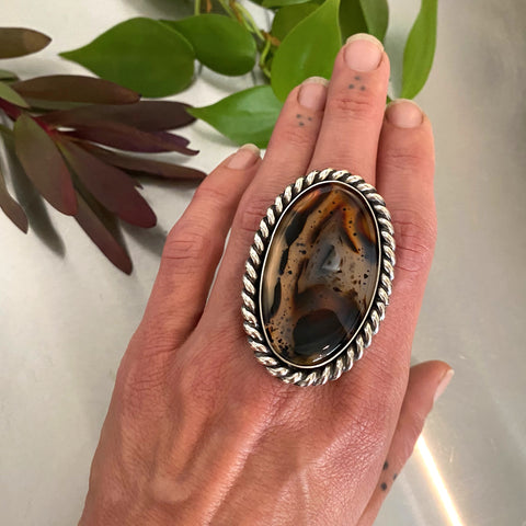 The Incantation Ring- Montana Agate and Sterling Silver- Finished to Size or as a Pendant