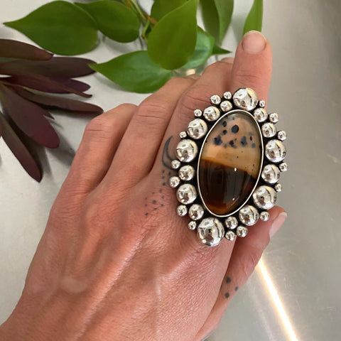 The Autumn Supernova Ring- Montana Agate and Sterling Silver- Finished to Size or as a Pendant