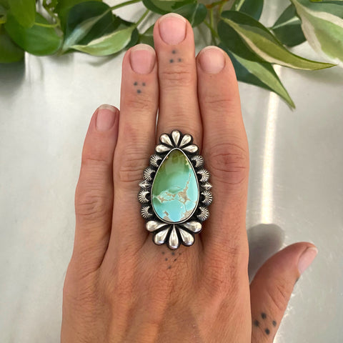 The Moonflower Ring- Natural High Grade Royston Turquoise and Sterling Silver- Finished to Size or as a Pendant